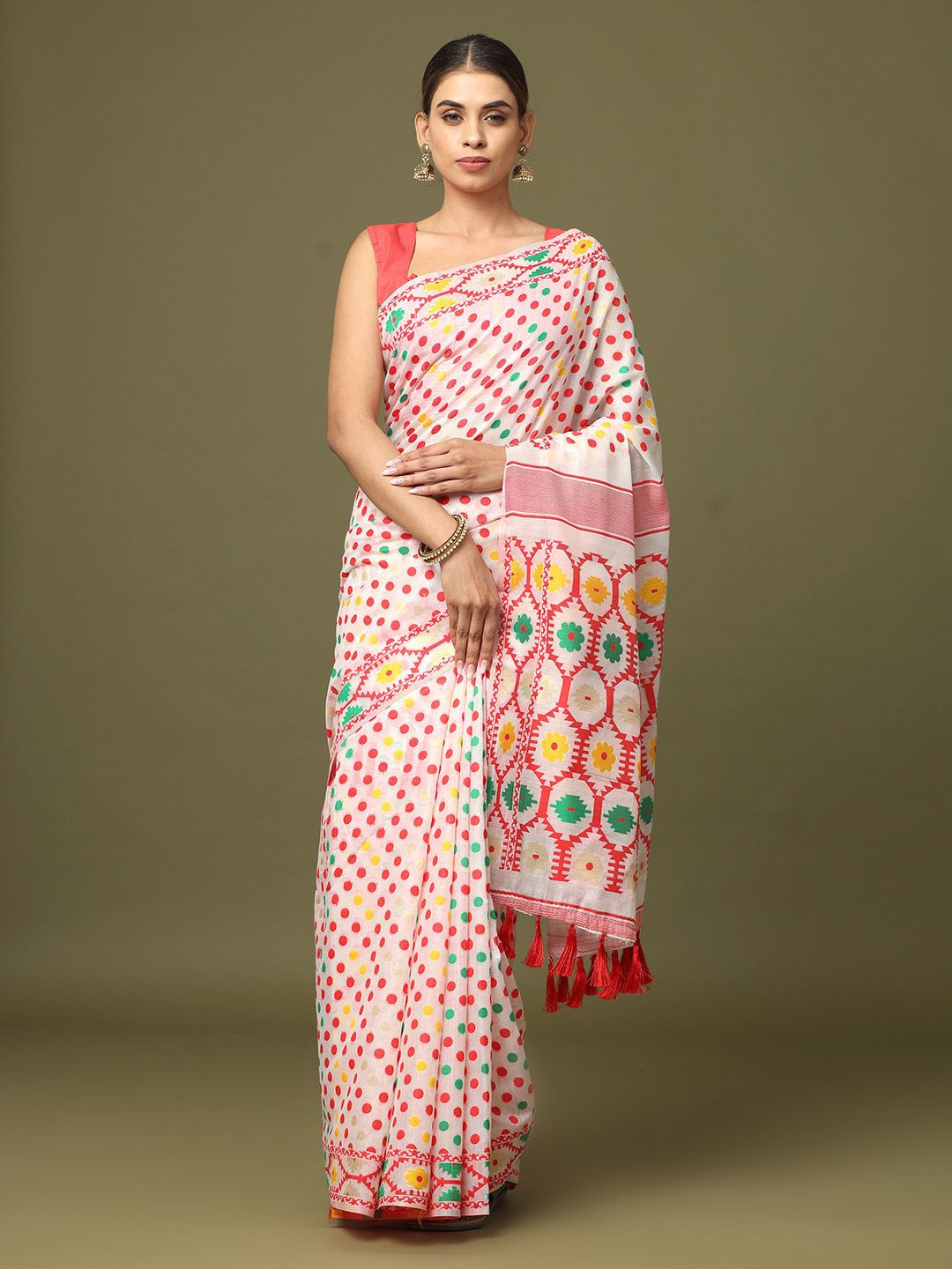 

VASTRANAND Woven Design Jamdani Saree, White