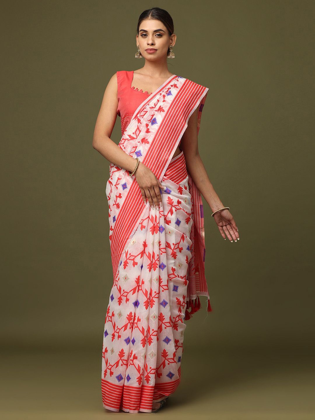 

VASTRANAND Ethnic Motif Woven Design Jamdani Saree, White