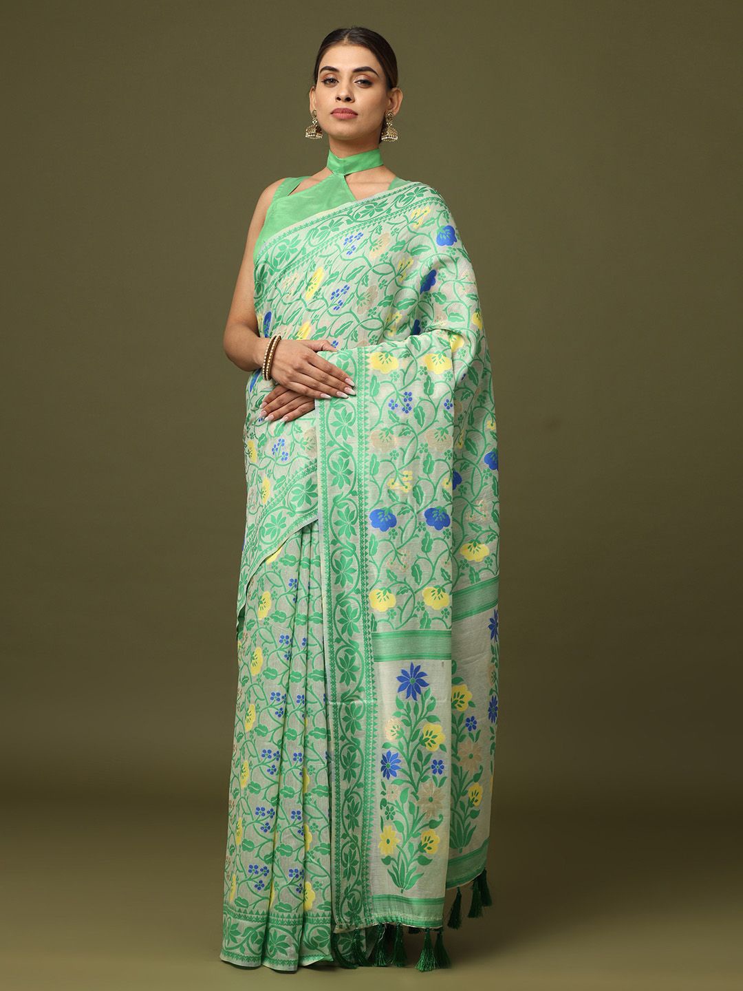 

VASTRANAND Ethnic Motif Woven Design Jamdani Saree, Cream