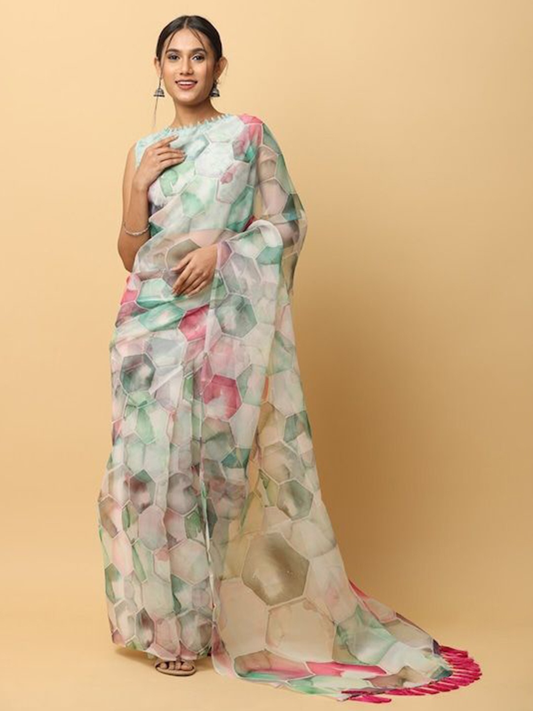 

VASTRANAND Organza Saree, Green