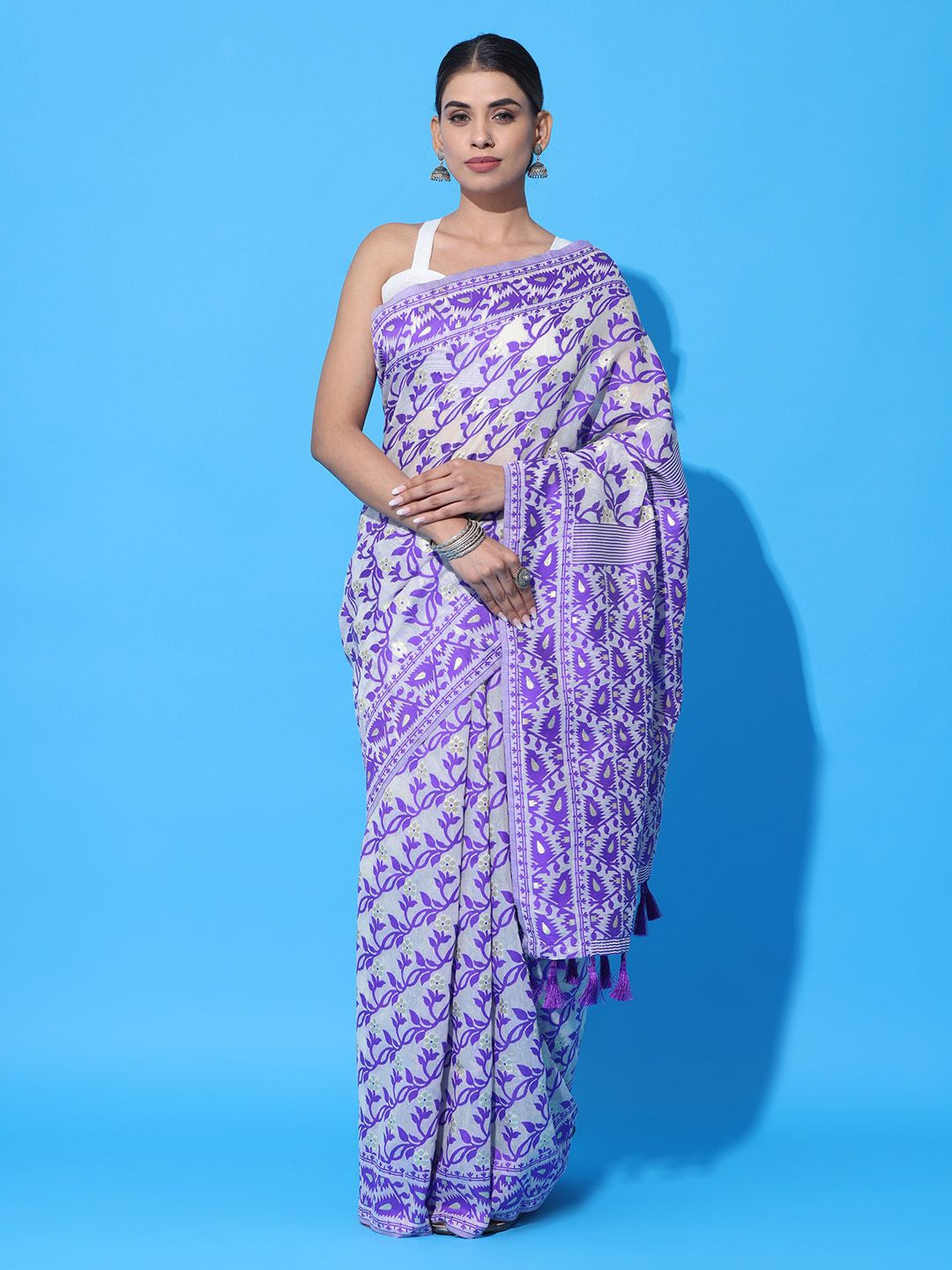 

VASTRANAND Ethnic Motif Woven Design Jamdani Saree, White