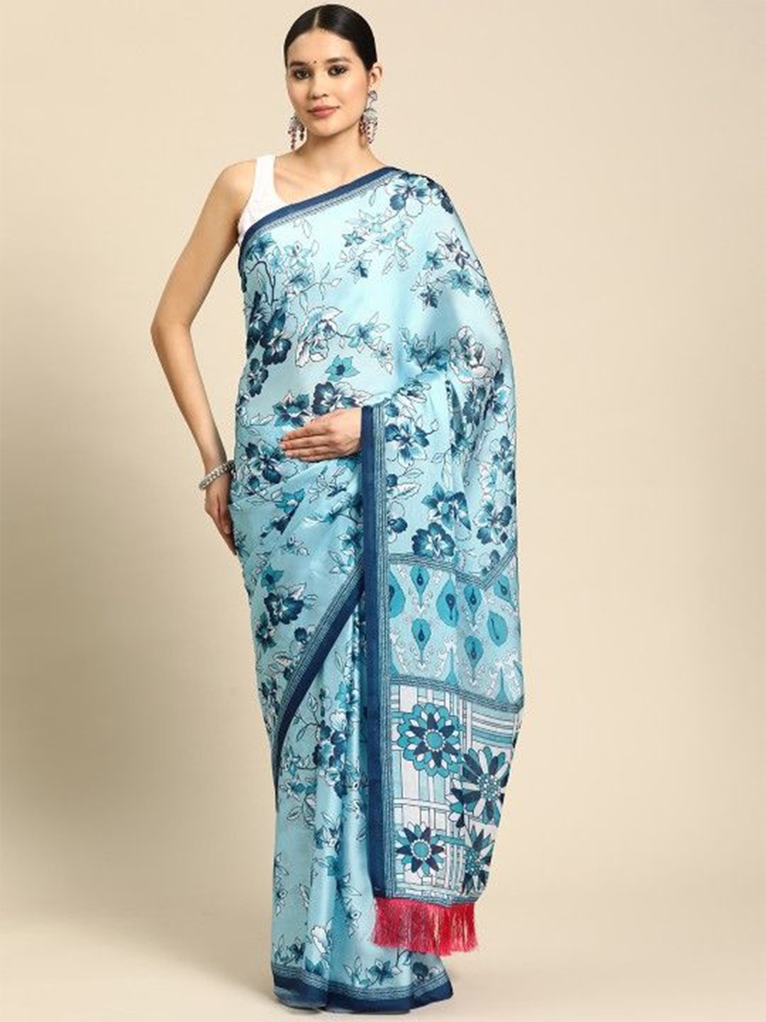 

VASTRANAND Floral Pure Chiffon Saree, Blue