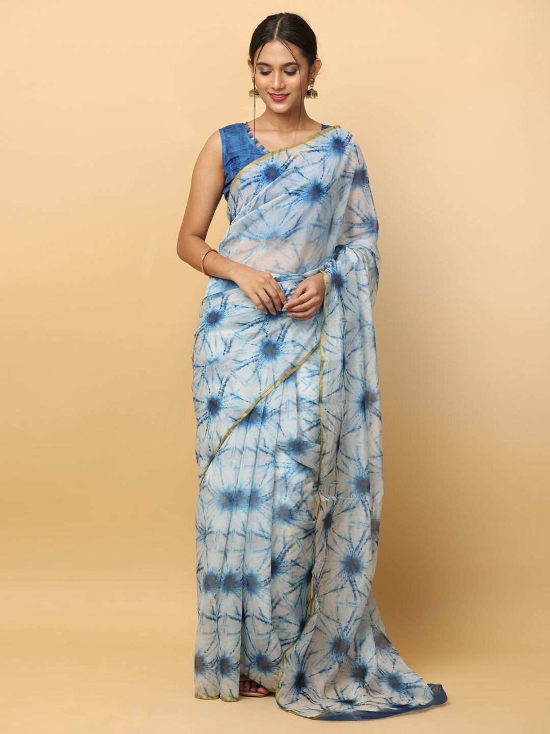 

VASTRANAND Tie and Dye Zari Chanderi Saree, Blue