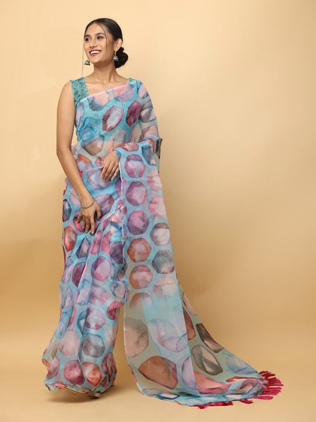 

VASTRANAND Printed Organza Saree, Blue