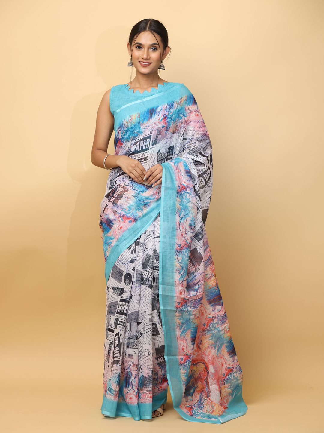 

VASTRANAND Abstract Solid Border Saree, Blue
