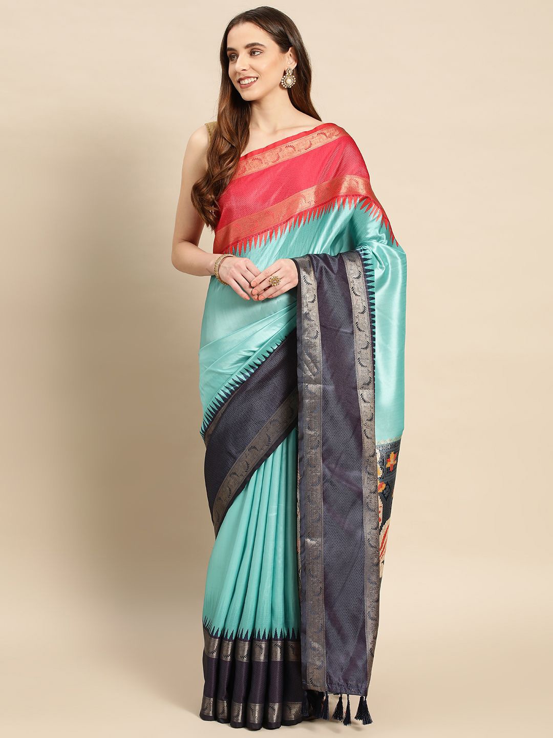 

VASTRANAND Zari Woven Banarasi Saree, Sea green