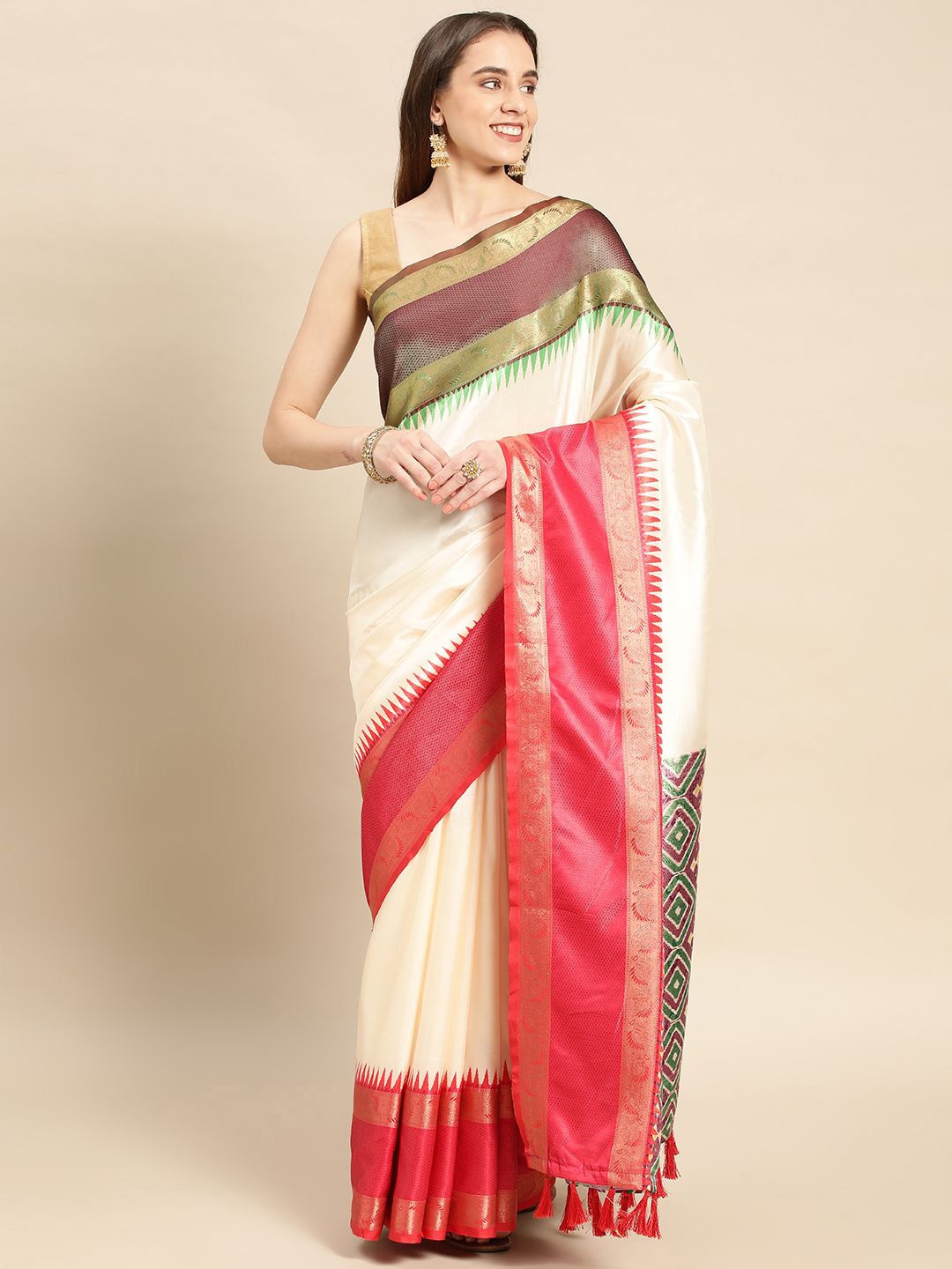 

VASTRANAND Woven Design Zari Banarasi Saree, White