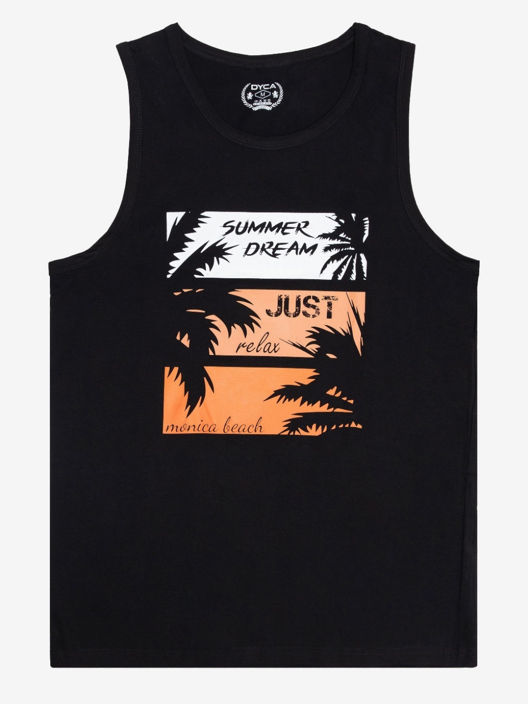 

DYCA Men Printed Tropical Round Neck Sleeveless T-shirt, Black