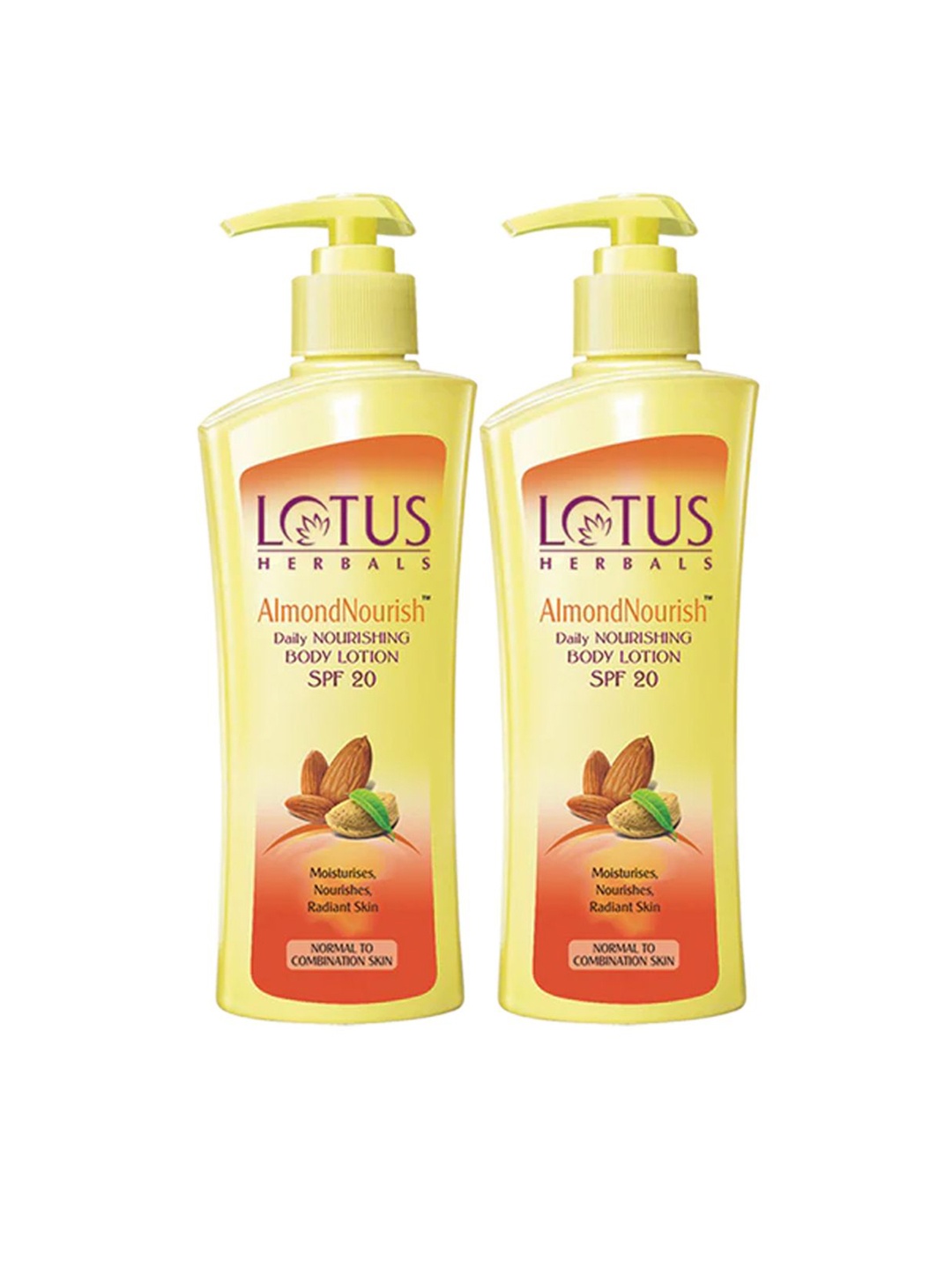 

Lotus Herbals AlmondNourish Set Of 2 Daily Nourishing Body Lotion SPF 20- 250g Each, Yellow