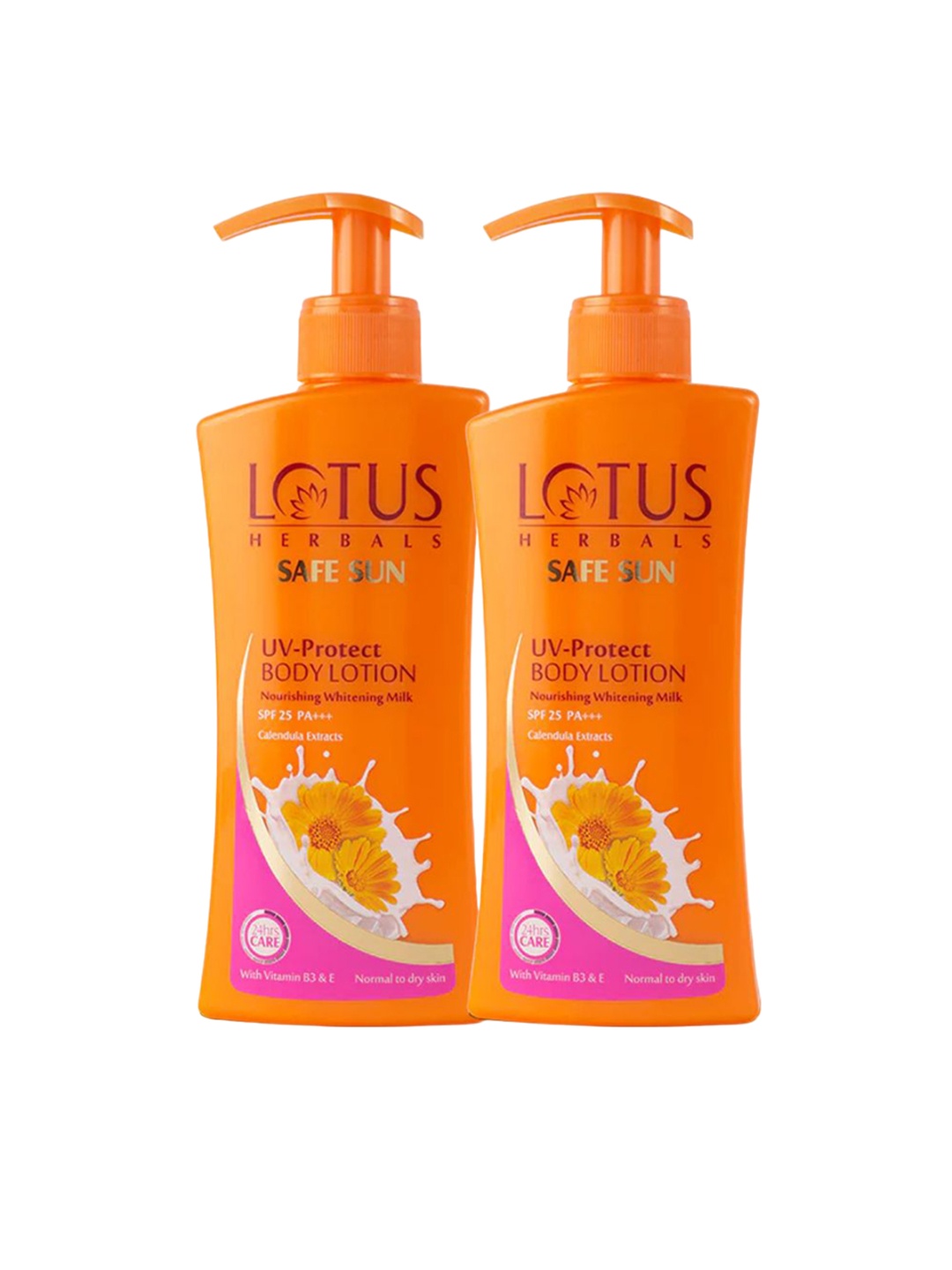 

Lotus Herbals Safe Sun Set Of 2 UV Protect Body Lotion SPF 25 PA+++ - 250ml Each, Orange