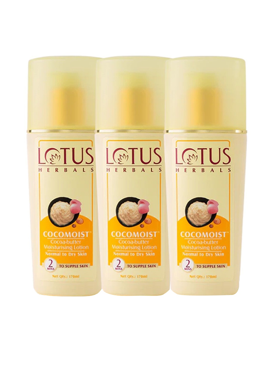 

Lotus Herbals Cocomoist Set Of 3 Cocoa-Butter Moisturising Lotion -80ml Each, Yellow