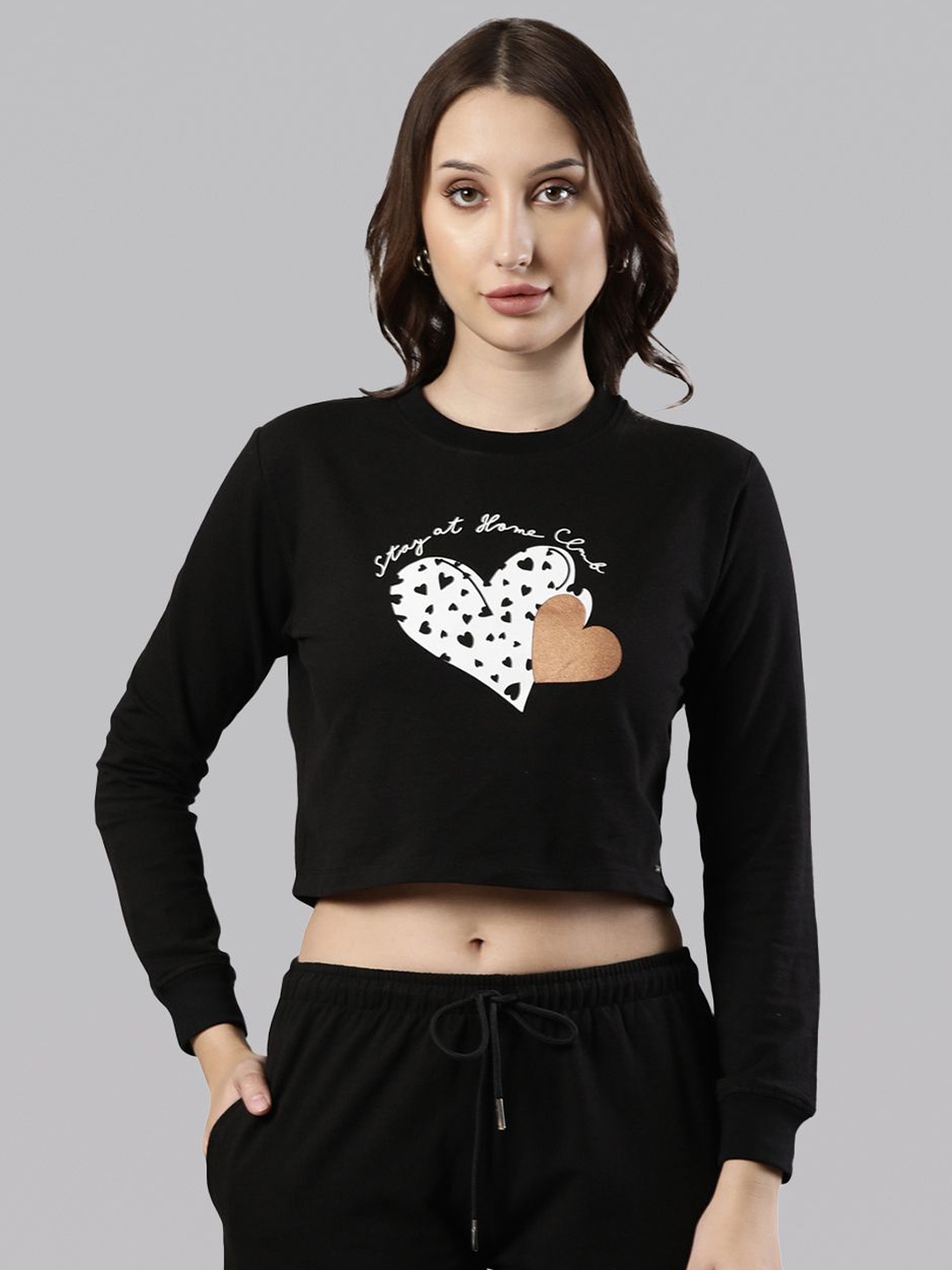 

Femmora Printed Cotton Blend Sweatshirt With Shorts, Black