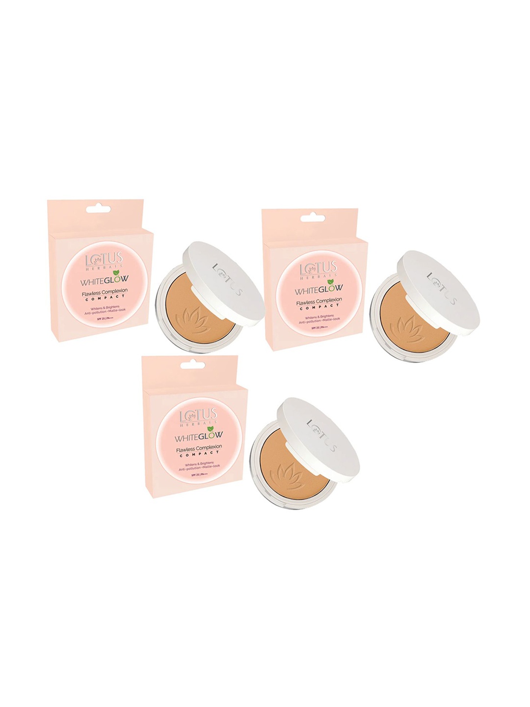 

Lotus Herbals Whiteglow Set Of 3 Flawless Complexion Compact - 10g Each- Rich Ivory C1, Cream