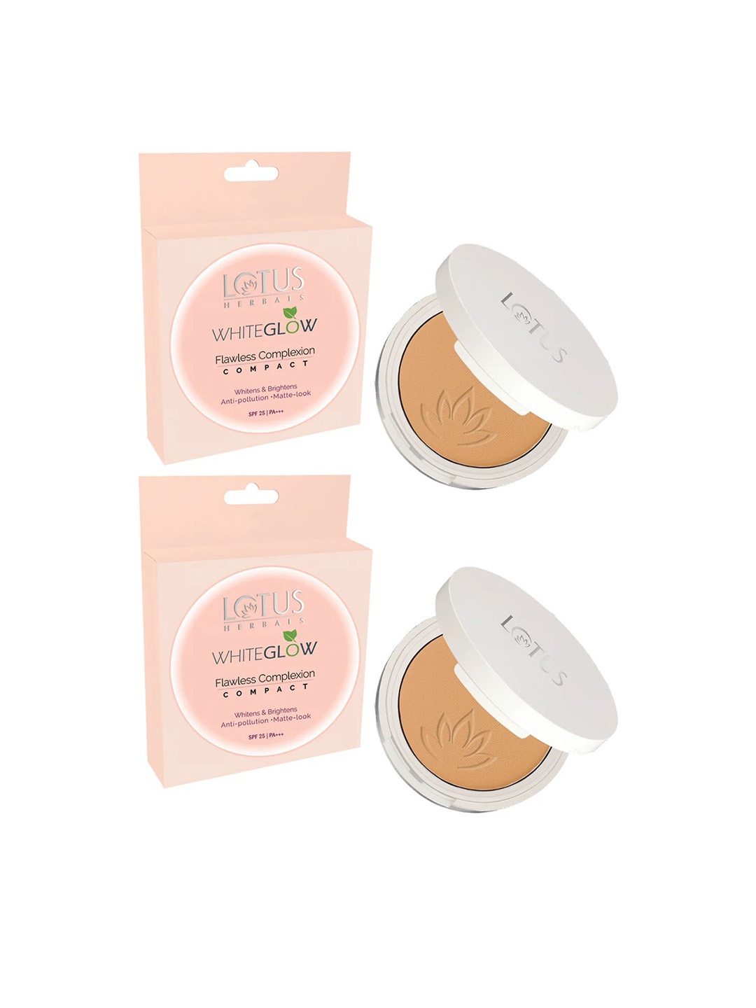

Lotus Herbals Whiteglow Set Of 2 Flawless Complexion Compact - 10g Each- Rich Ivory C1, Cream