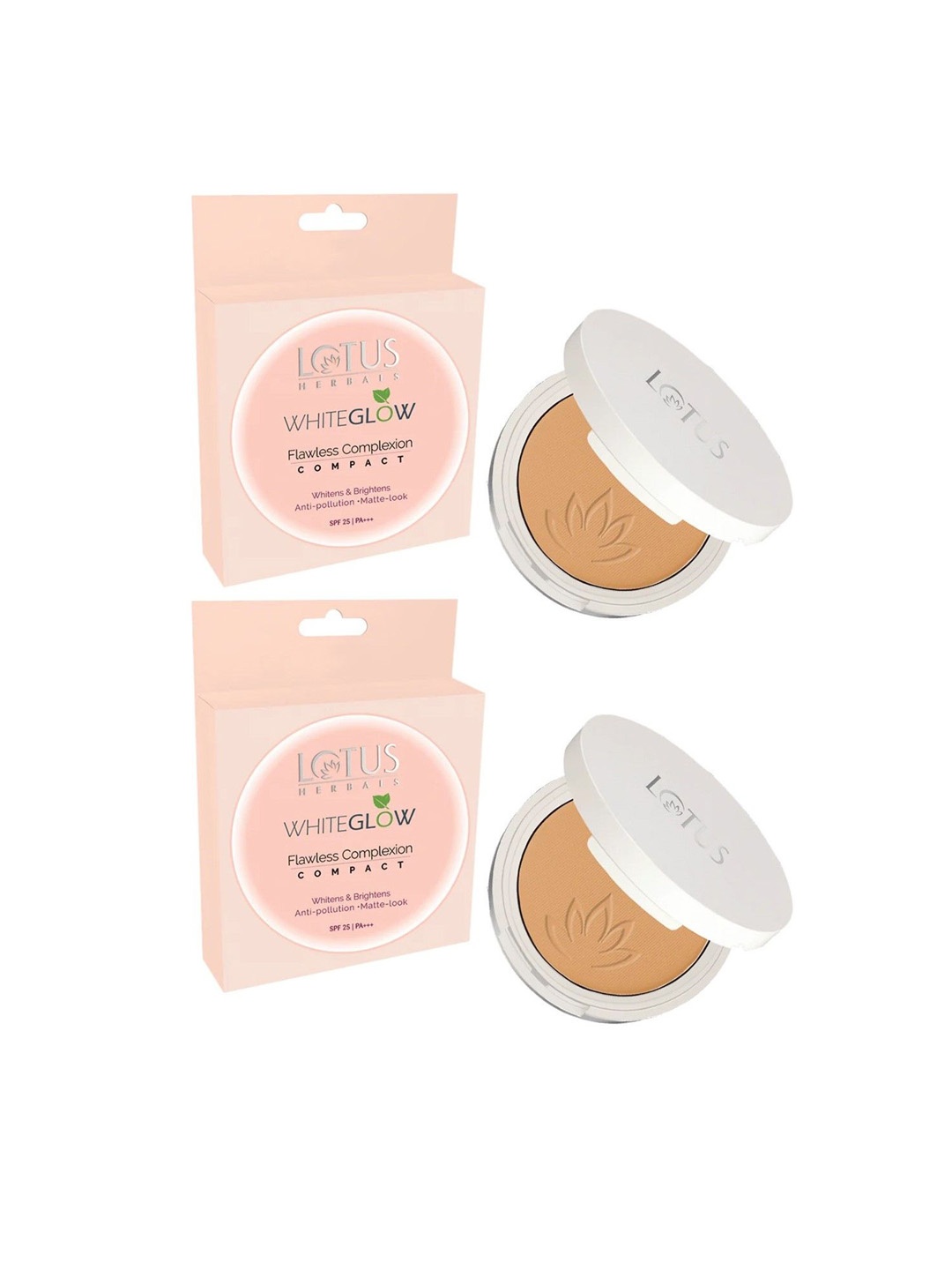 

Lotus Herbals Whiteglow Set Of 2 Flawless Complexion Compact - 10g Each- Caramel C3, Cream