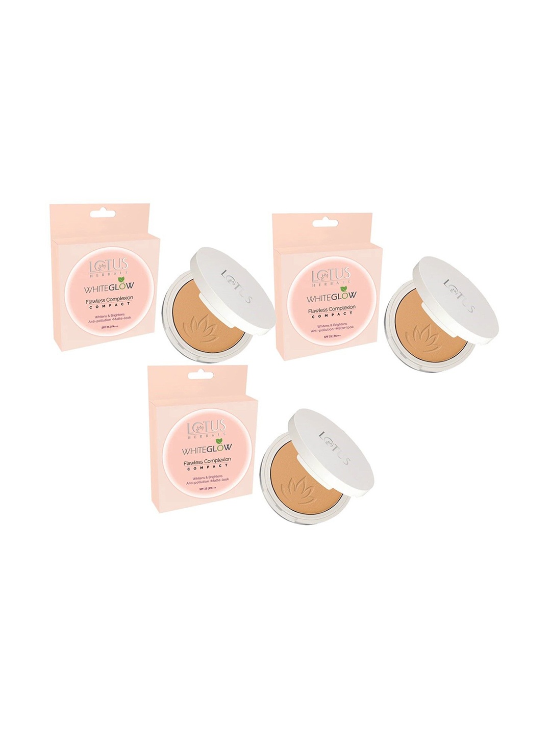 

Lotus Herbals Whiteglow Set Of 3 Flawless Complexion Compact - 10g Each- Caramel C3, Cream