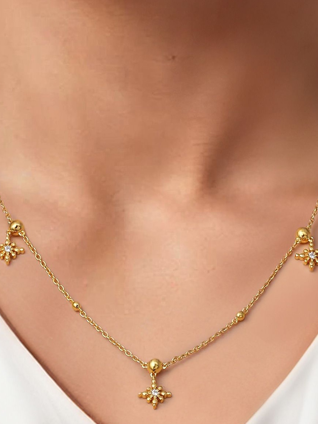 

Trisu 925 Sterling Silver 18K Gold-Plated Cubic Zirconia Studded Floral Necklace