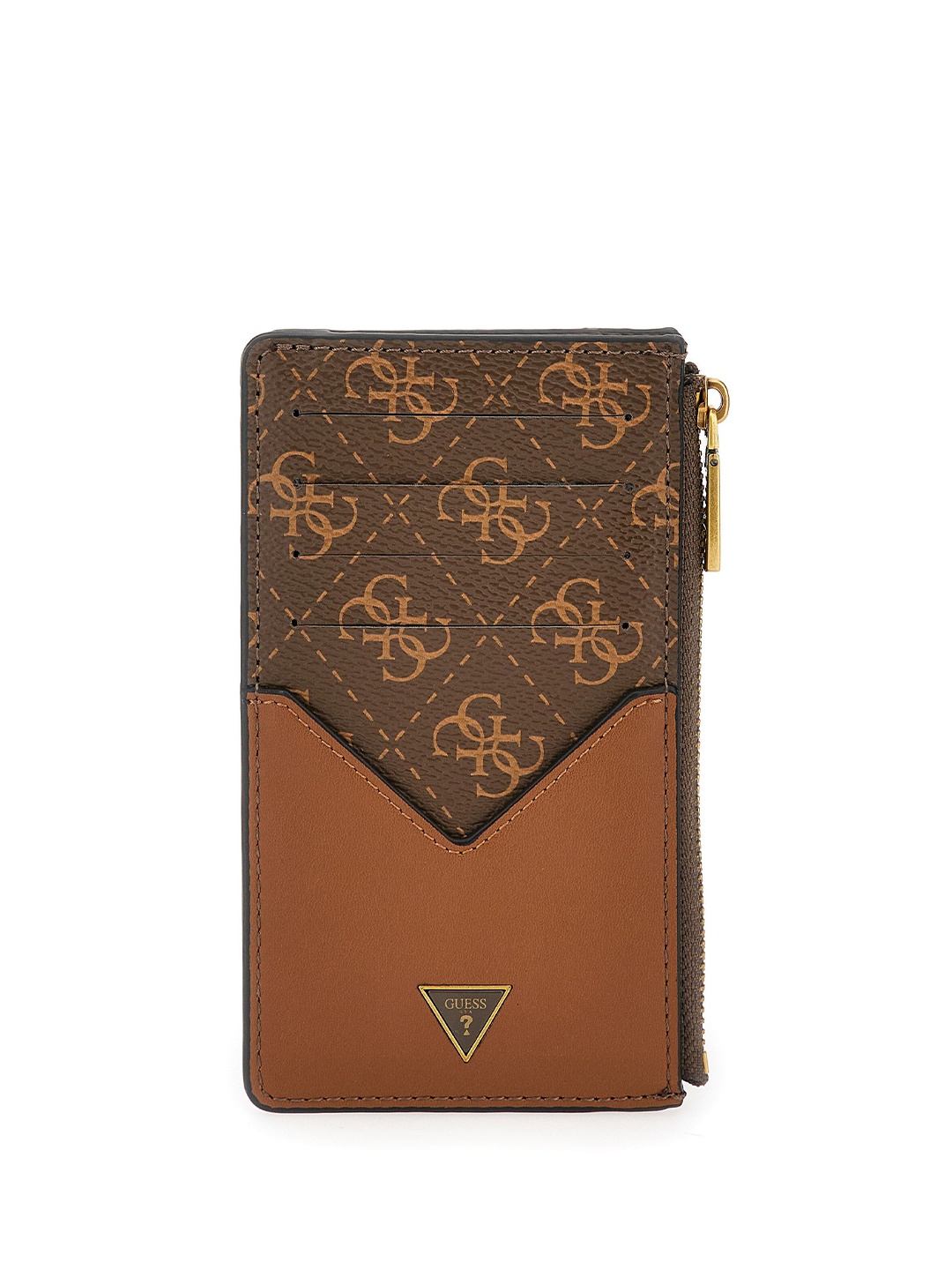 

GUESS Men Ethnic Motifs Printed PU Zip Around Wallet, Brown