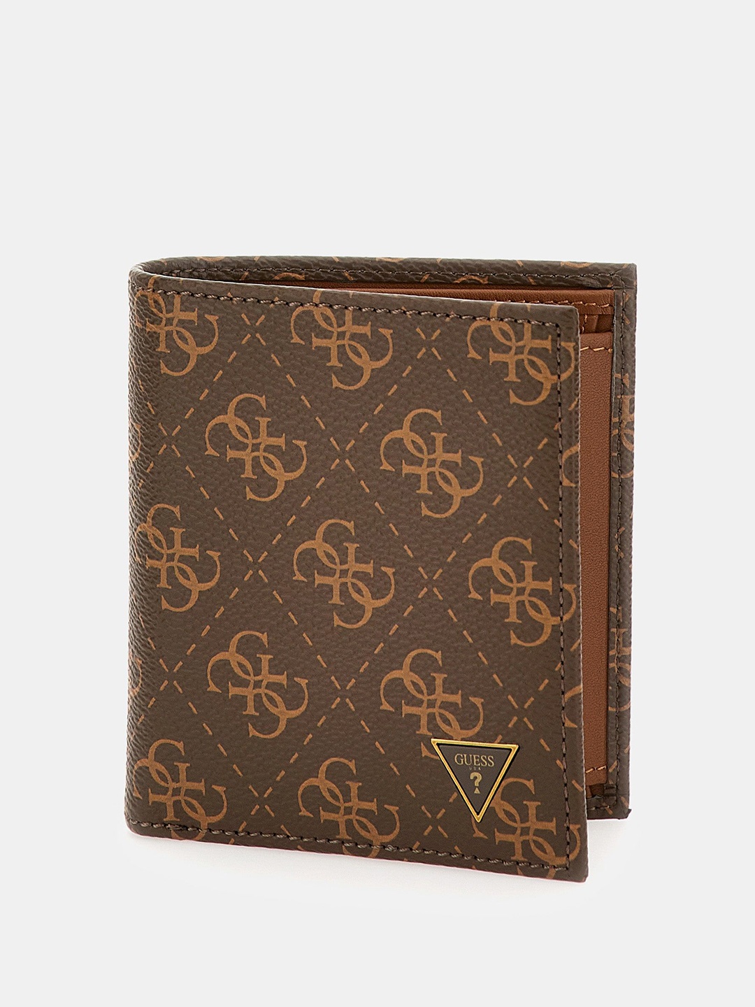 

GUESS Men Ethnic Motifs Printed PU Card Holder, Brown