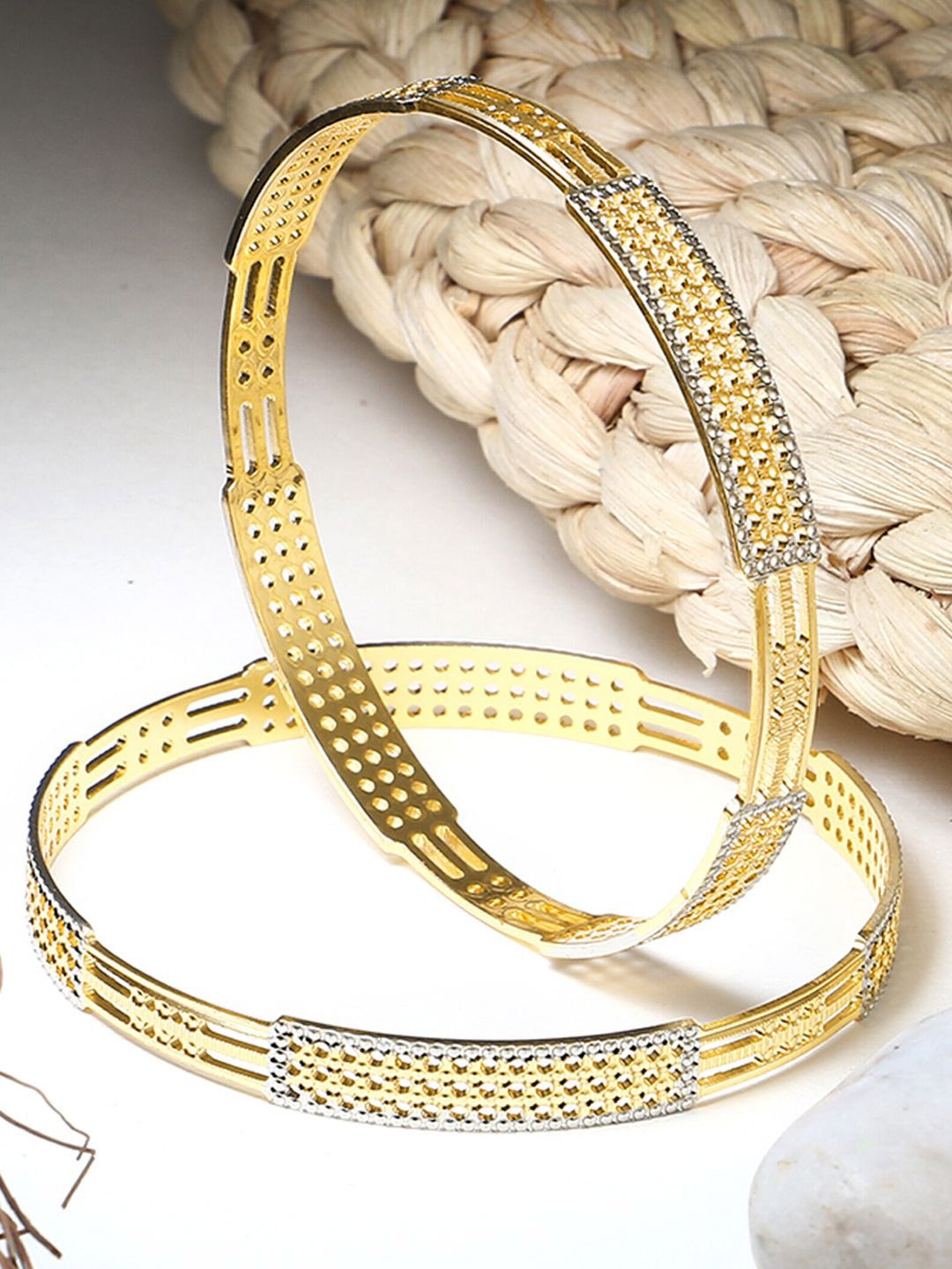

Adwitiya Collection Set Of 2 24KT Gold-Plated & Stone-Studded Bangles