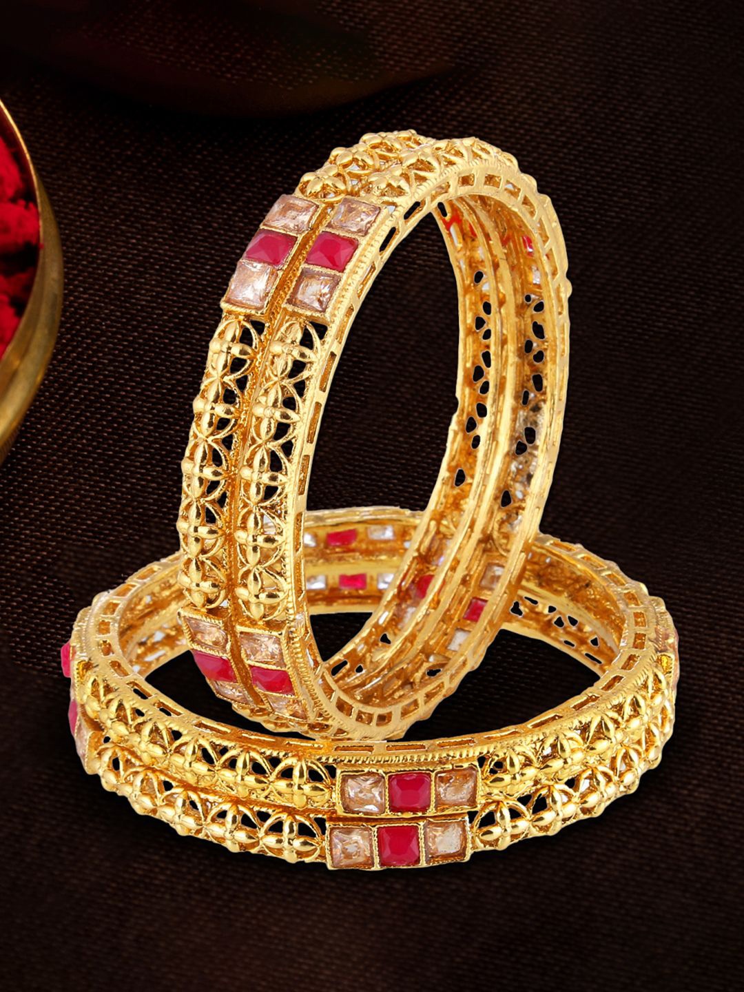 

Adwitiya Collection Set Of 4 24K Gold-Plated Stone-Studded Bangles