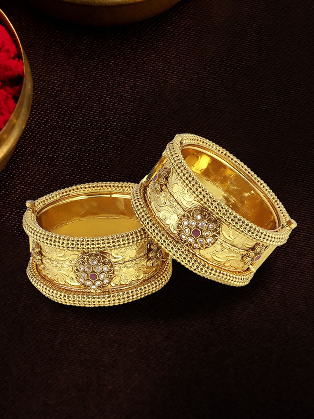 

Adwitiya Collection Set of 2 24KT Gold-Plated Stone Studded Bangles