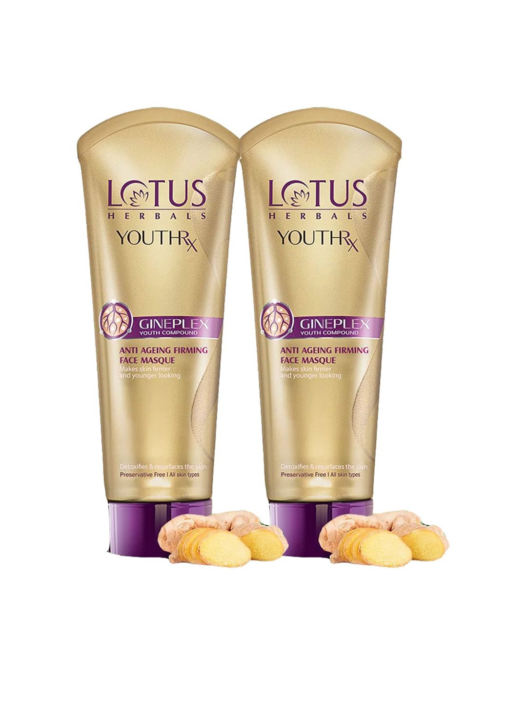 

Lotus Herbals Set Of 2 YouthRx Gineplex Compound Anti-Aging Firming Face Mask - 80g Each, Gold