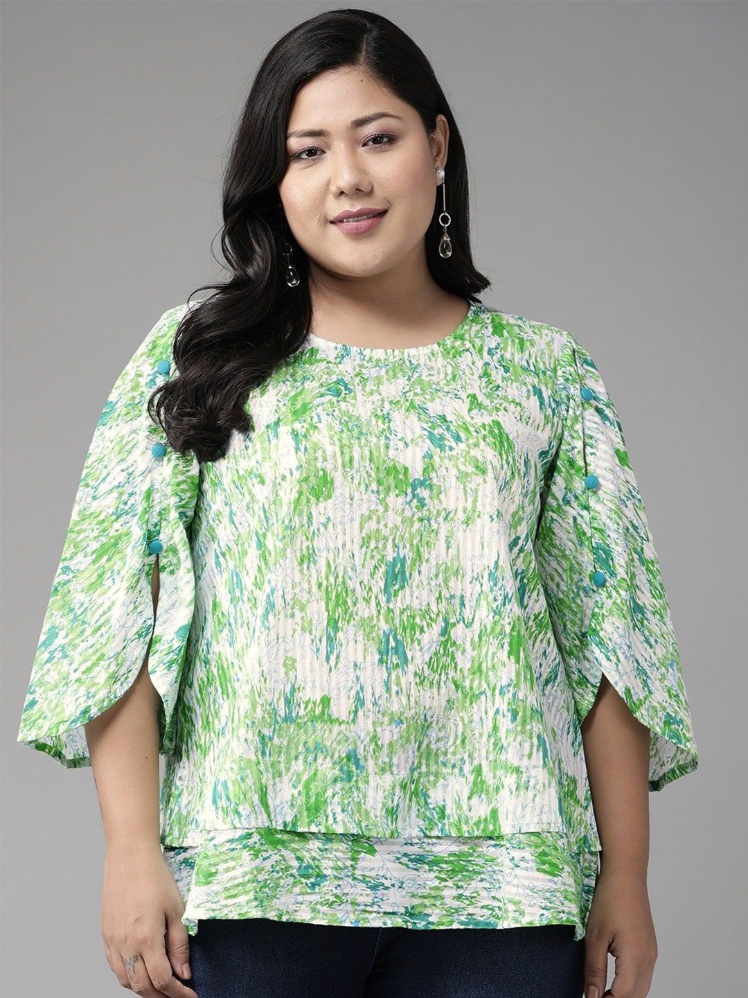 

KALINI Women Print Flared Sleeve Top, Green