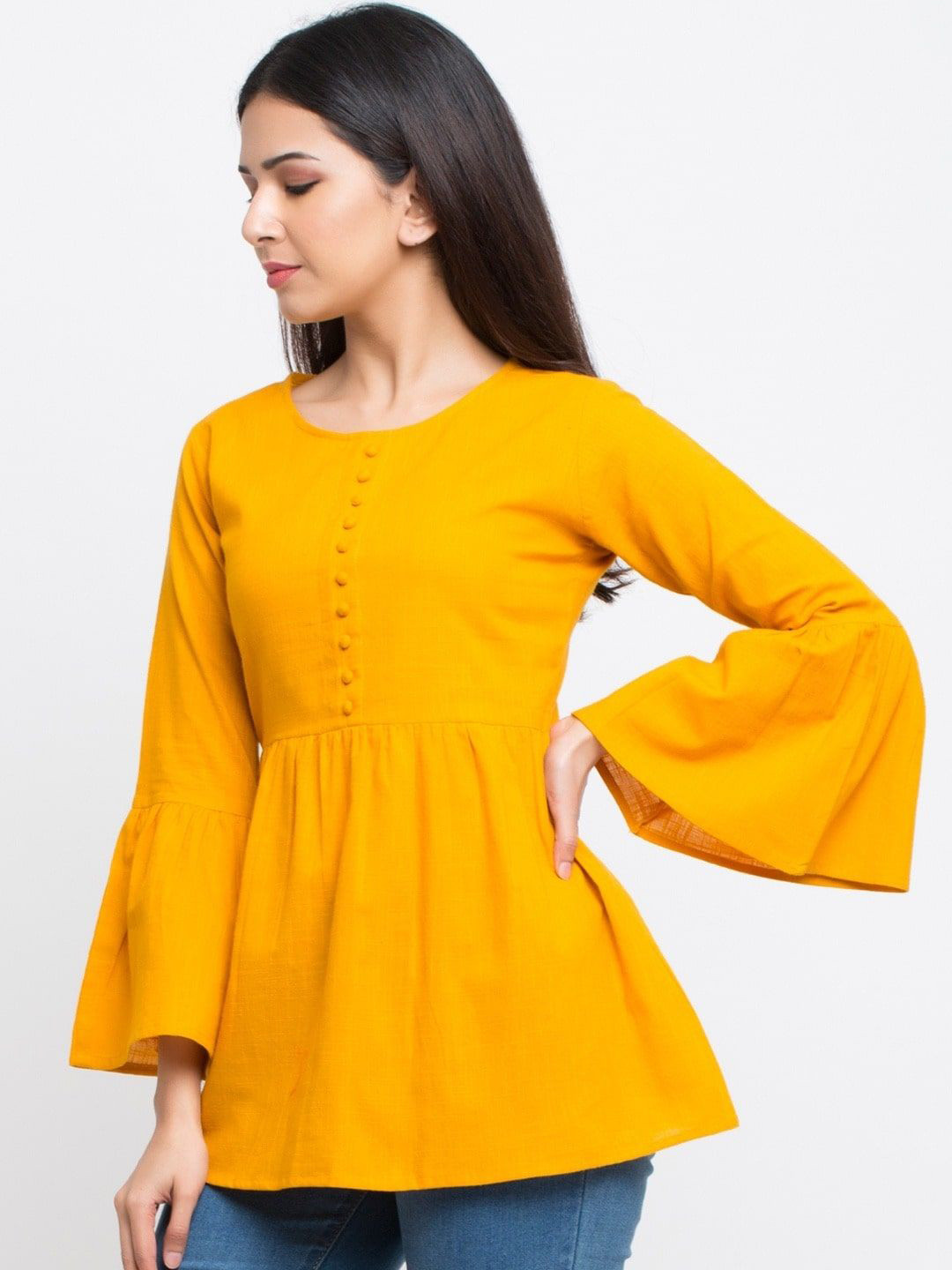 

KALINI Bell Sleeve Cotton Top, Yellow