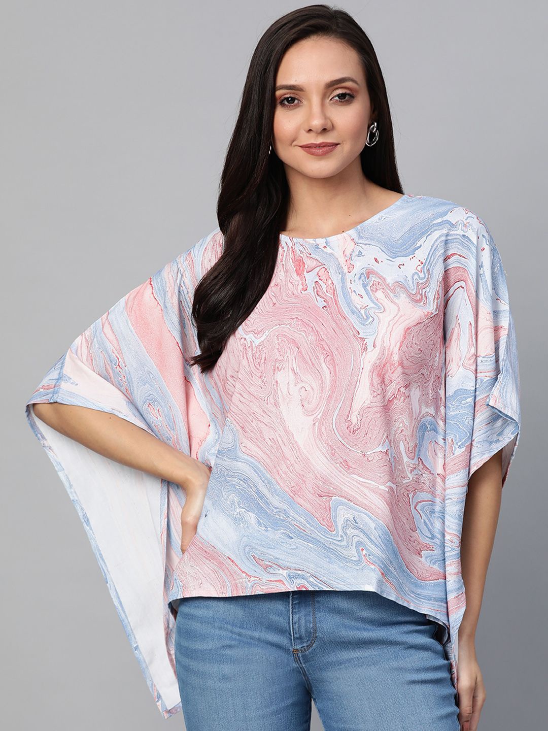 

KALINI Women Marble Printed Kaftan Top, Red