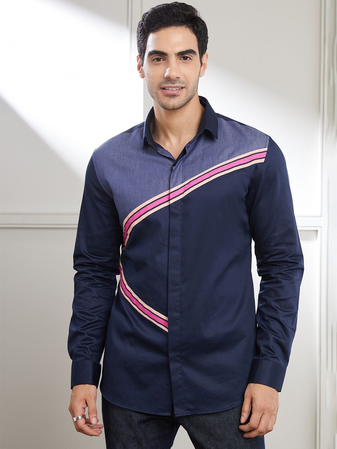 

SEVENDC Men Premium Opaque Casual Shirt, Navy blue
