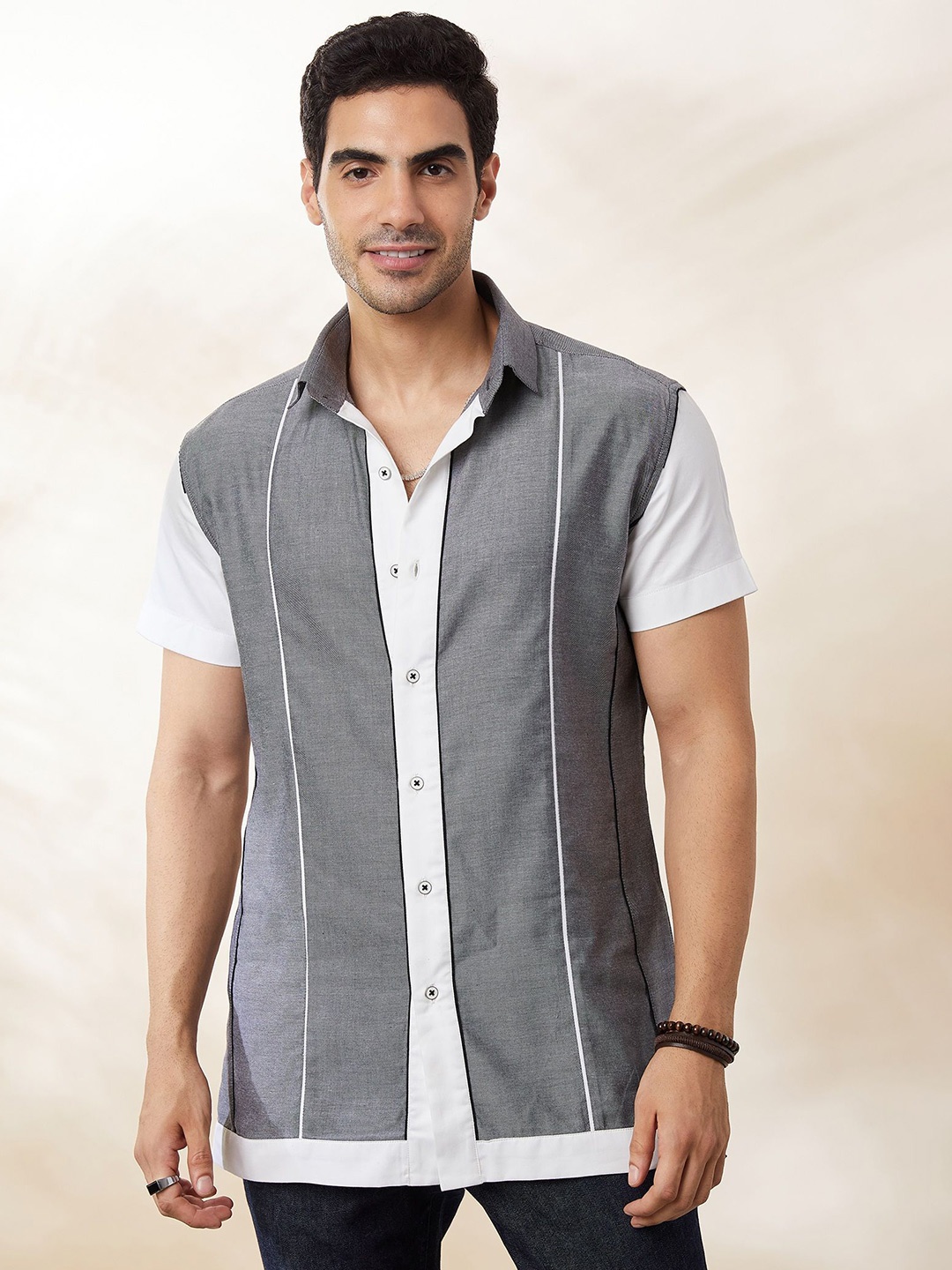 

SEVENDC Men Colourblocked Premium Opaque Casual Shirt, Grey