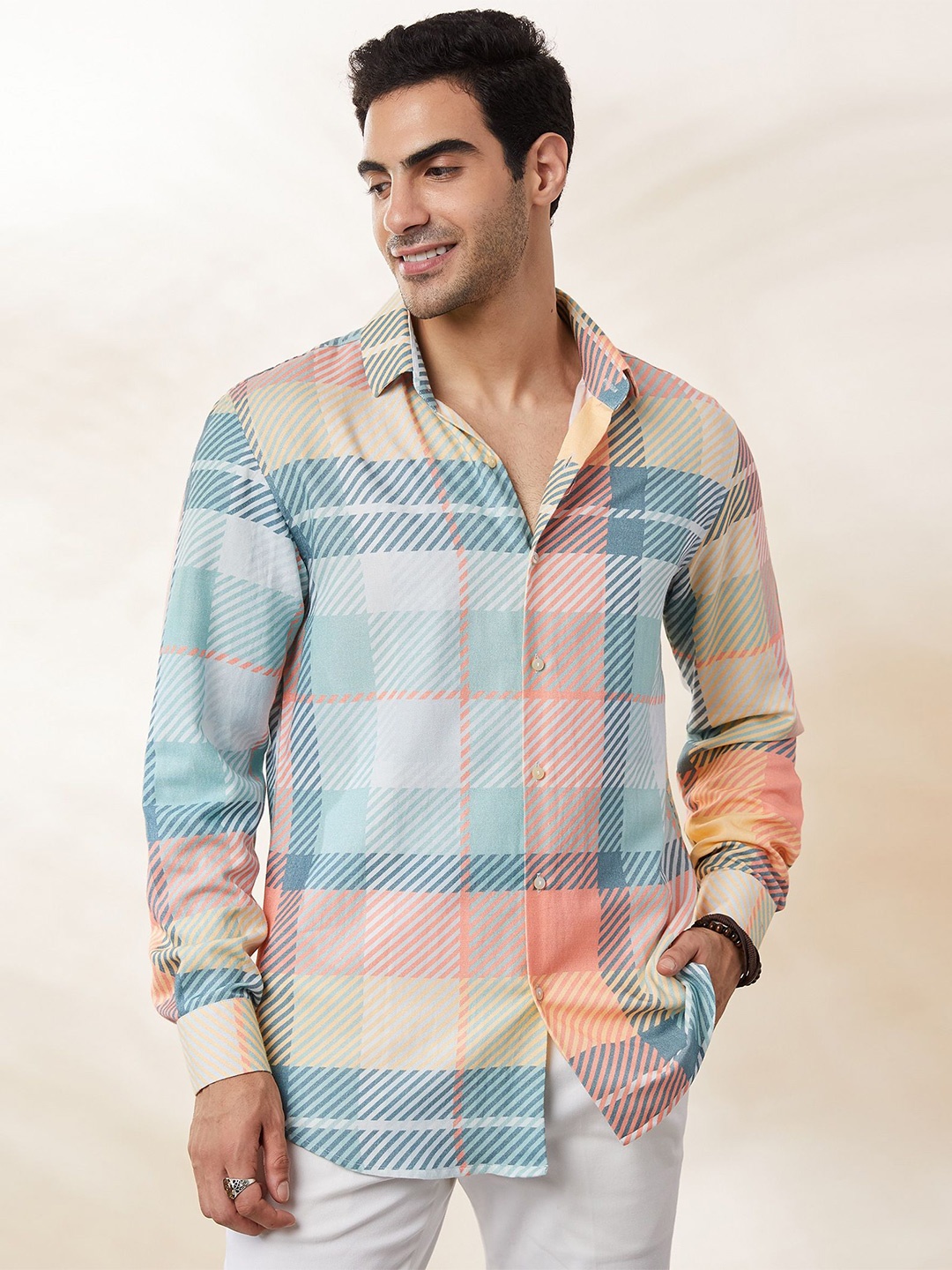 

SEVENDC Men Geometric Printed Premium Opaque Casual Shirt, Blue
