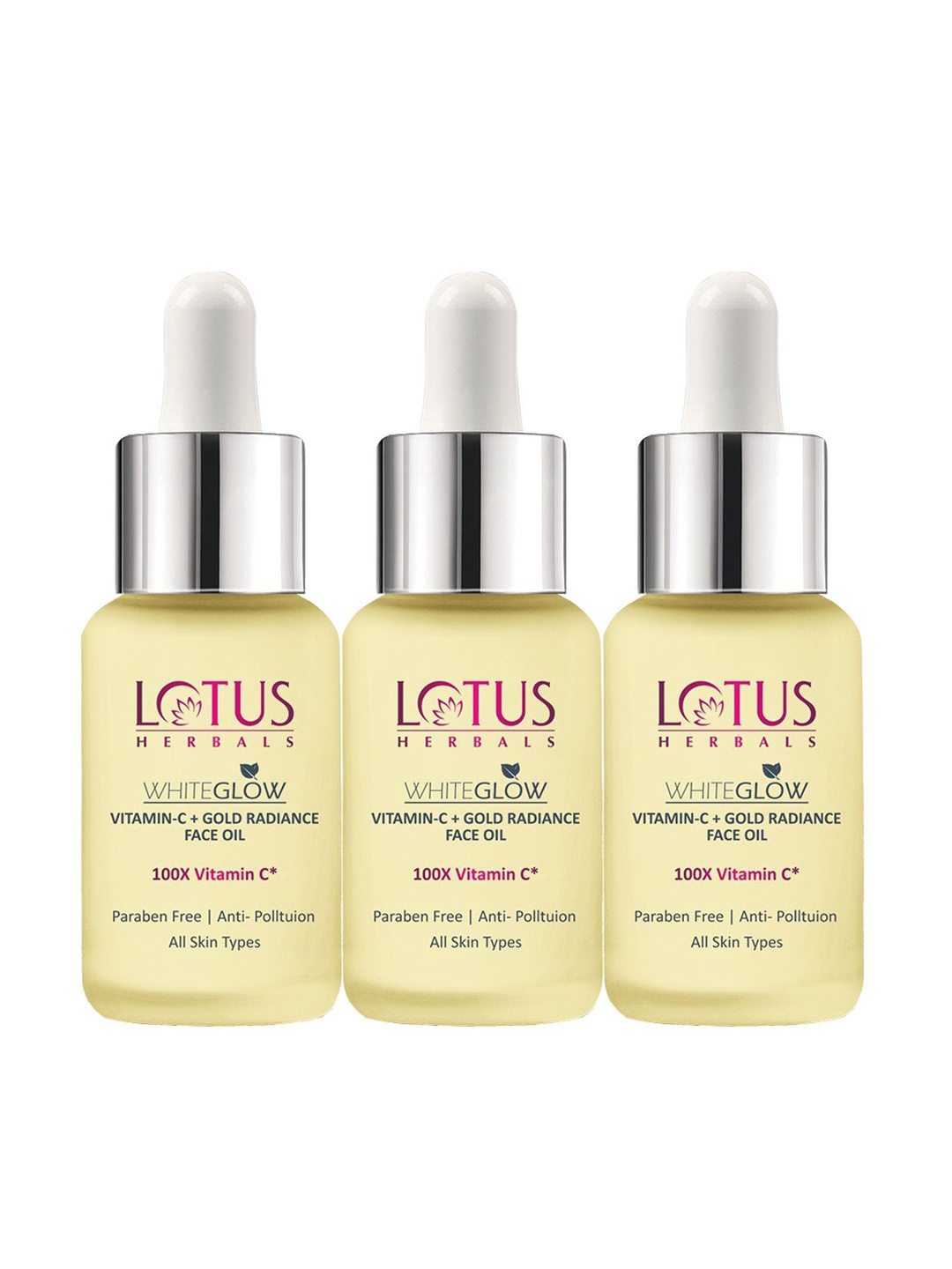 

Lotus Herbals Set Of 3 WhiteGlow Vitamin C & Gold Radiance Face Oil - 15ml Each, Yellow