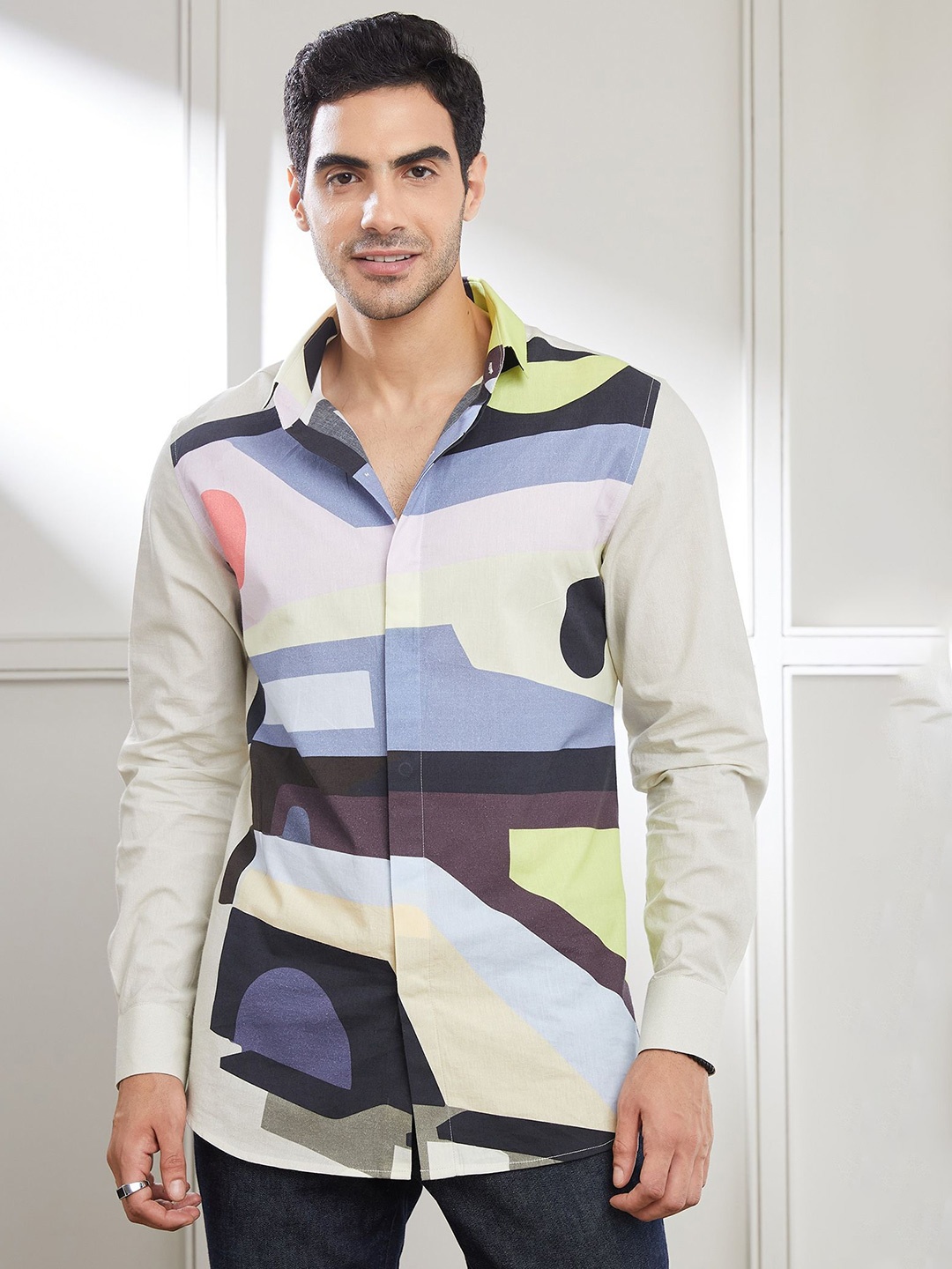 

SEVENDC Men Abstract Printed Premium Opaque Casual Shirt, Green