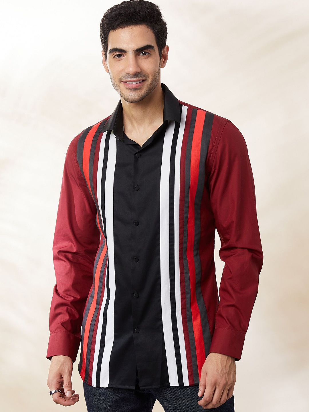 

SEVENDC Men Striped Premium Opaque Casual Shirt, Red