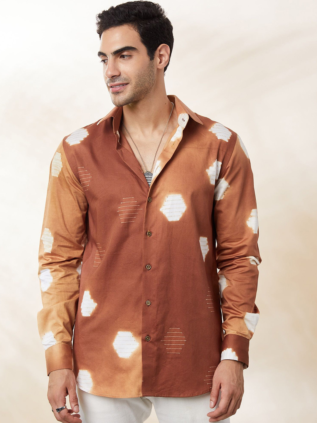 

SEVENDC Men Premium Tie & Dye Casual Shirt, Tan