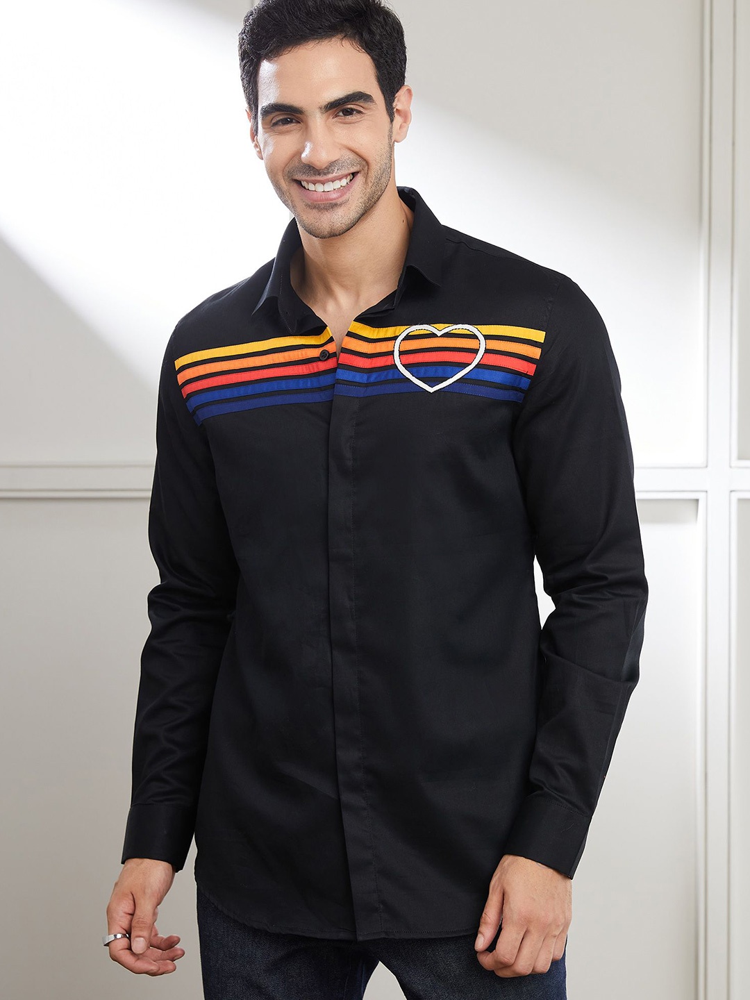 

SEVENDC Men Premium Rainbow Heart Casual Shirt, Black
