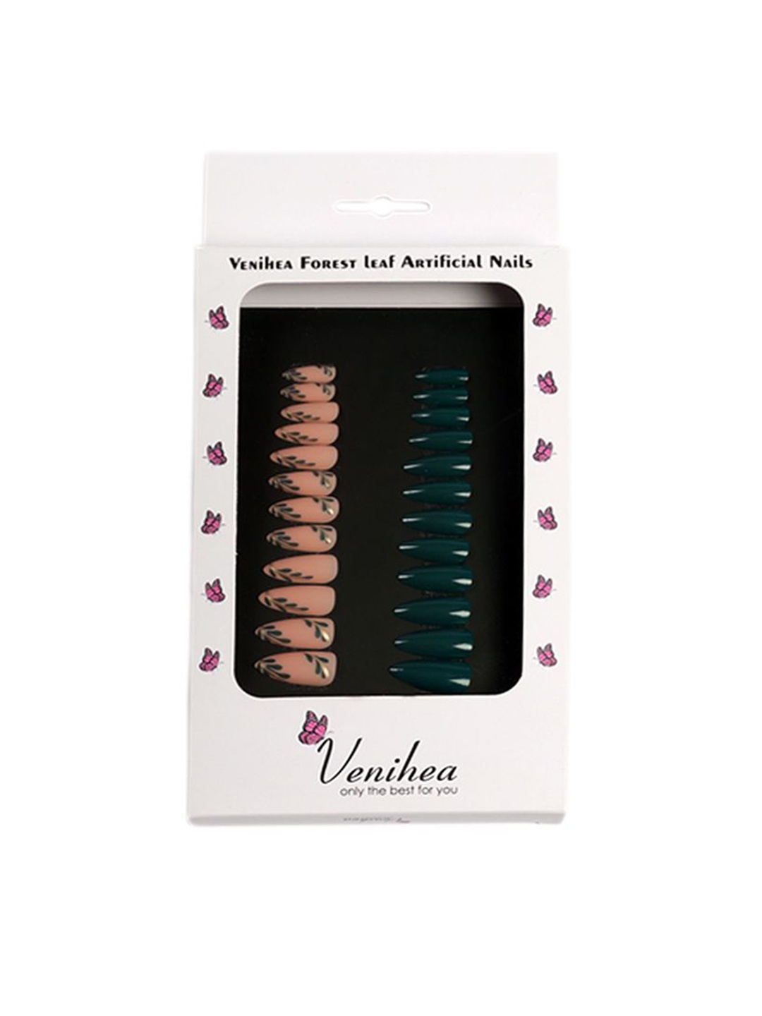 

Venihea Set Of 24 Forest Leaf Artificial Nail., Blue