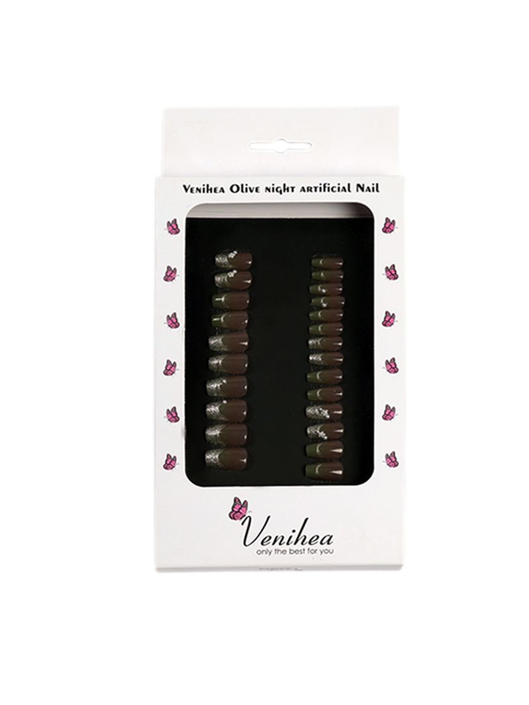

Venihea Set Of 24 Olive Night Artificial Nail, Silver
