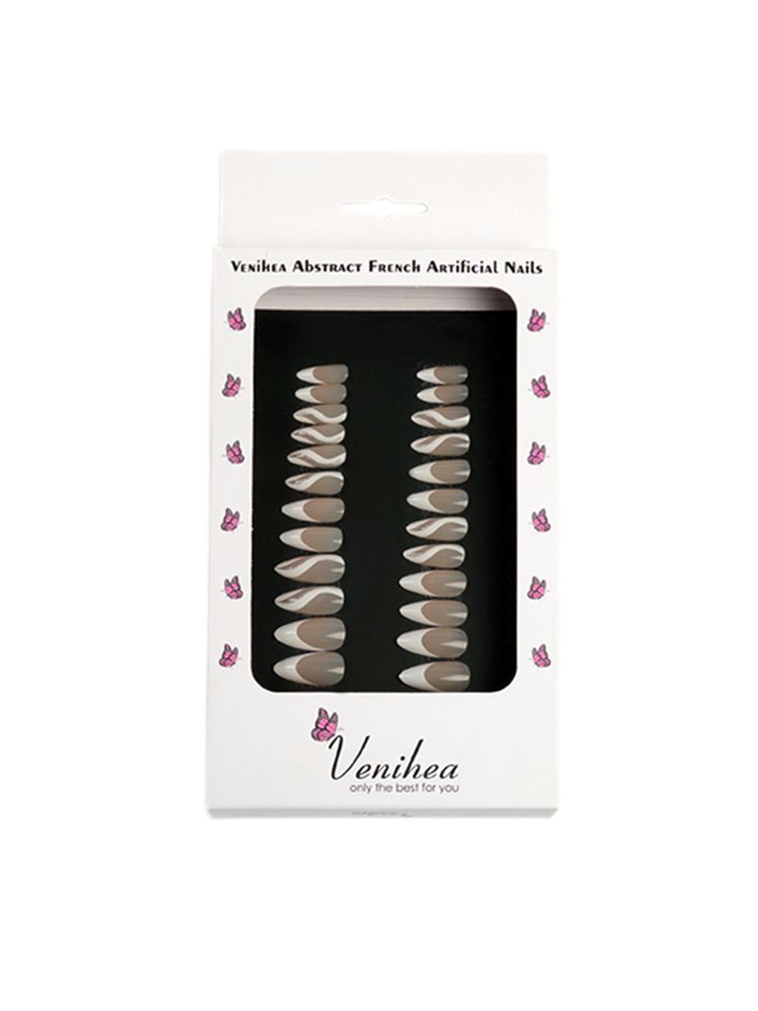 

Venihea Set Of 24 Abstract French Artificial Nail, White