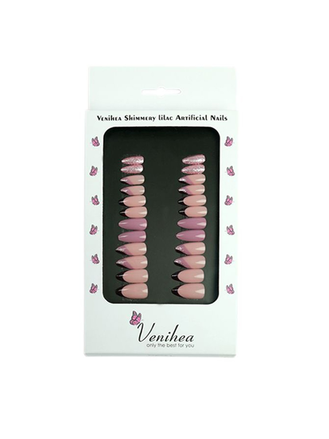 

Venihea 24-Pcs Shimmery Lilac Artificial Nail, Silver