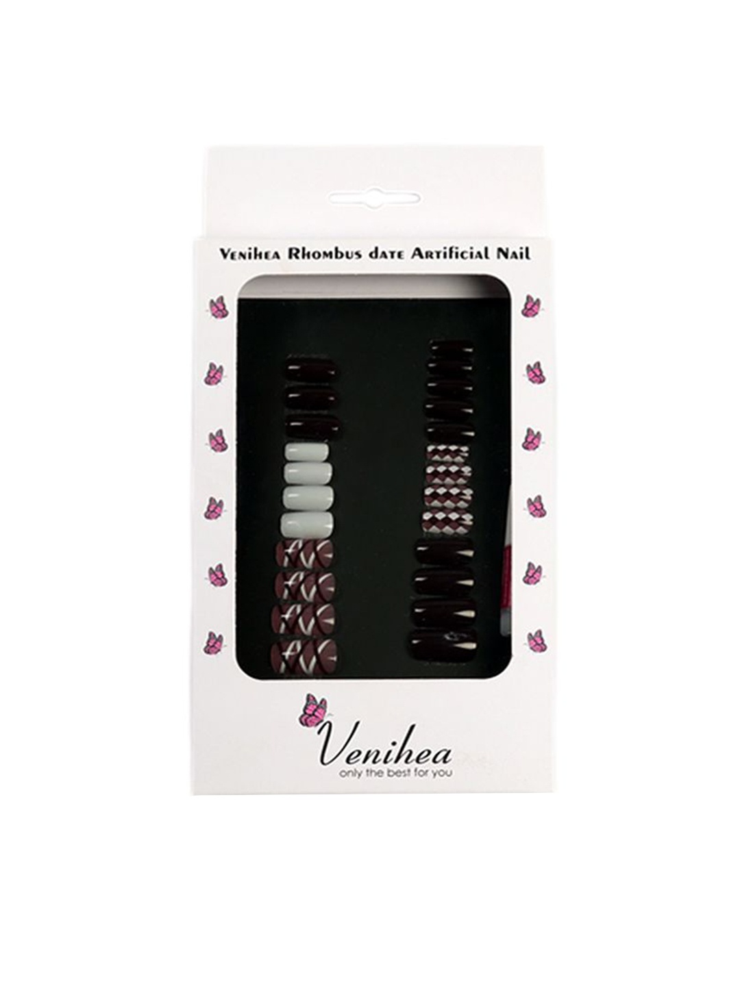 

Venihea Set Of 24 Rhombus Date Artificial Nail, Black