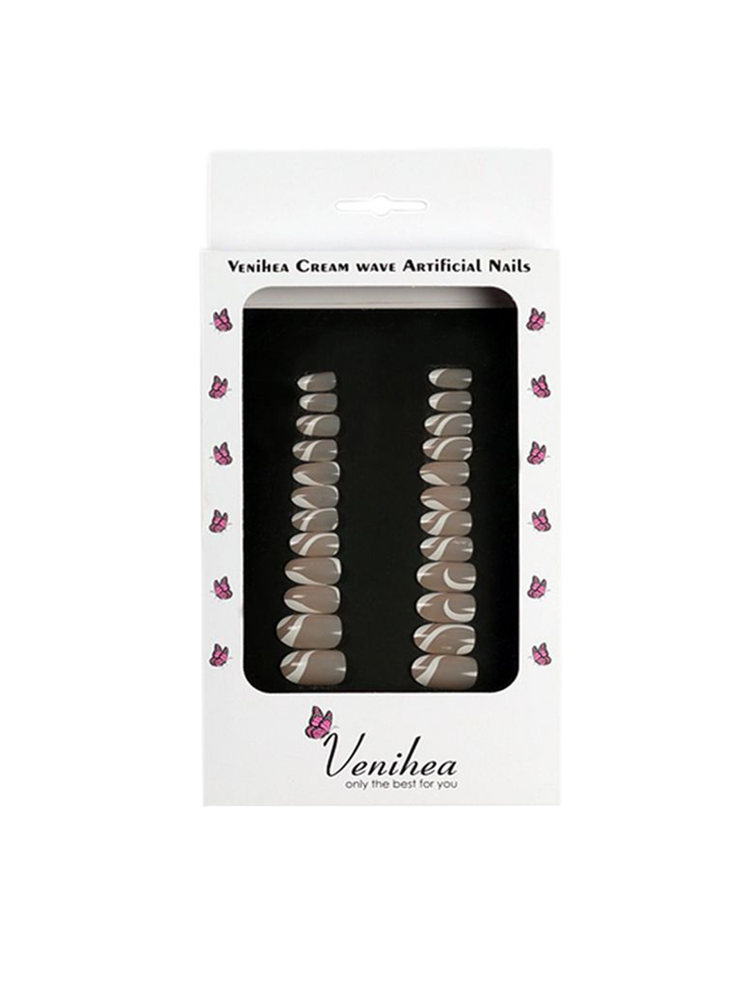

Venihea Cream Wave Artificial Nail Set- 24Pcs, White