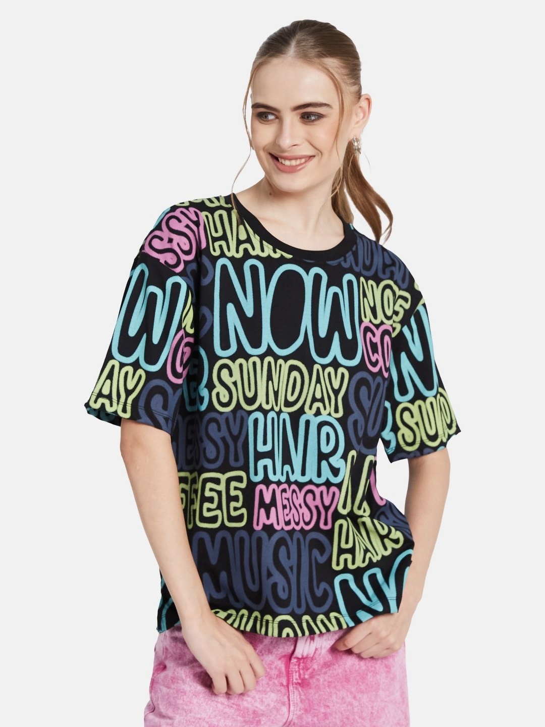 

METTLE Women Typography Printed T-shirt, Black