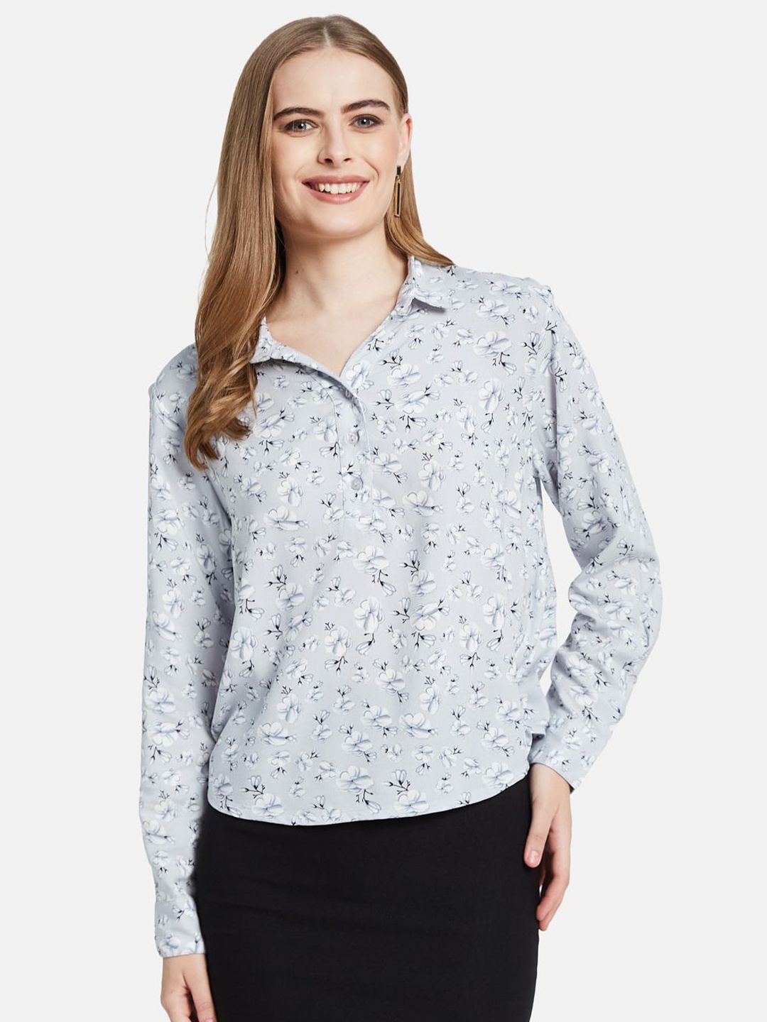 

METTLE Floral Print Cotton Shirt Style Top, Blue