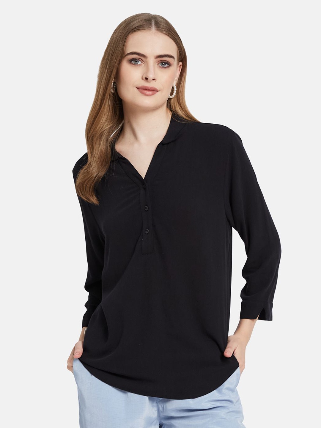 

METTLE Women Cotton Shirt Style Top, Black