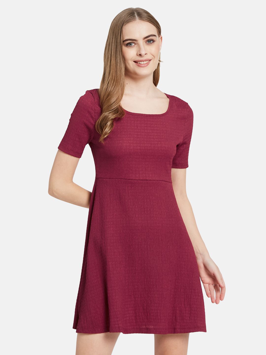 

METTLE Round Neck Fit & Flare Dress, Maroon