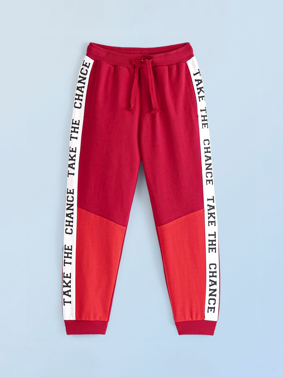 

Honeyhap Boys Colourblocked Cotton Mid-Rise Joggers Track Pants, Red