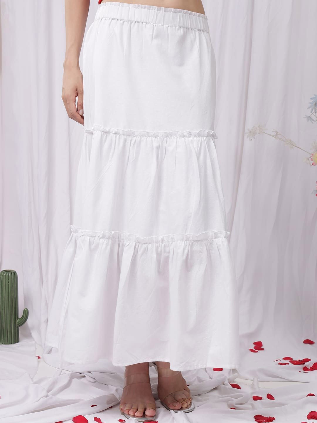 

NEUDIS Pure Cotton Maxi Tiered Skirt, White